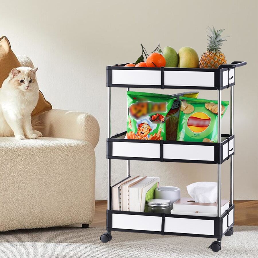 Rolling Storage Cart, Laundry Room Bathroom Storage Cart, 3 Tier With ...