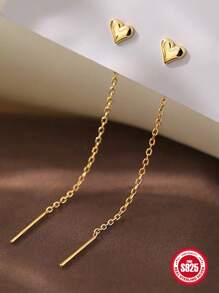 1 paire de boucles d'oreilles à tassels longs en forme de cœur en argent sterling 925, bijoux fins pour femmes, bijoux de fête, cadeaux pour la Saint-Valentin
