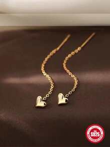 1 paire de boucles d'oreilles à tassels longs en forme de cœur en argent sterling 925, bijoux fins pour femmes, bijoux de fête, cadeaux pour la Saint-Valentin