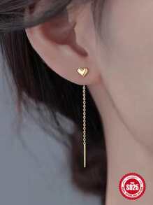 1 paire de boucles d'oreilles à tassels longs en forme de cœur en argent sterling 925, bijoux fins pour femmes, bijoux de fête, cadeaux pour la Saint-Valentin