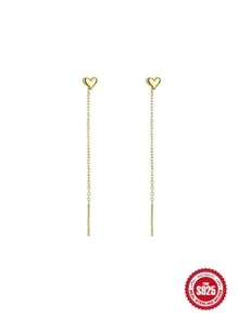 1 paire de boucles d'oreilles à tassels longs en forme de cœur en argent sterling 925, bijoux fins pour femmes, bijoux de fête, cadeaux pour la Saint-Valentin
