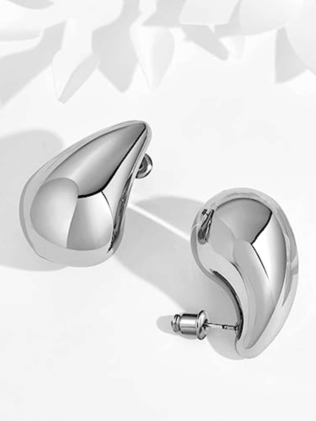 1pair Women's Silvercolored Long Teardrop Dangle Earrings, Copper