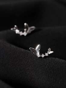 GAGAFEEL 1對優雅甜美 S925 純銀蝴蝶耳環微鑲方晶鋯石女式耳釘，送給女朋友或閨蜜禮物 - 銀色 - 查看 5