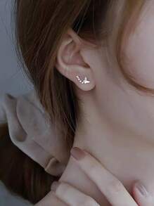 GAGAFEEL 1對優雅甜美 S925 純銀蝴蝶耳環微鑲方晶鋯石女式耳釘，送給女朋友或閨蜜禮物 - 銀色 - 查看 4