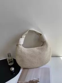 Ladies' Handbag Crescent Bag In Apricot Color With Double Knot, Made Of Woven Straw And PU, Lightweight, Fashionable And Simple, Suitable For Going Out. - Apricot - View 2