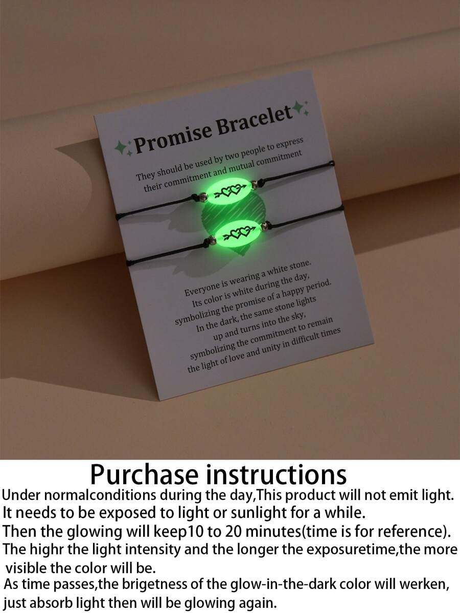 2pcs Glow In The Dark Oval Decor Couple Bracelet - Multicolor - View 1