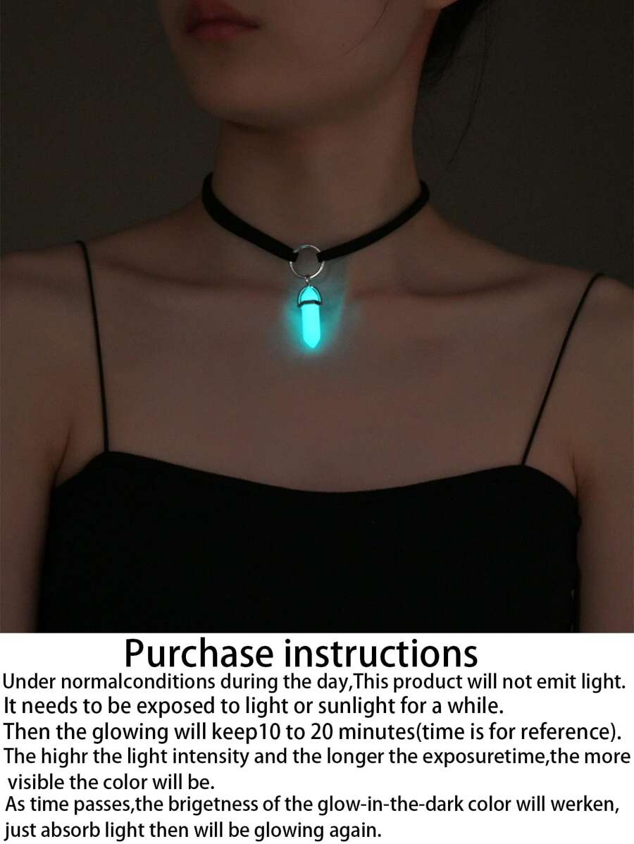 夜光幾何吊墜頸鏈 - 彩色 - 查看 1