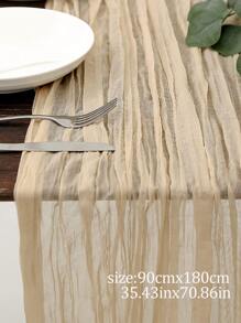 Rustic Champagne Pleated Table Runner With Lace Border, Romantic Wedding Party Table Decoration - Champagne - View 7