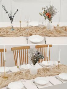 Rustic Champagne Pleated Table Runner With Lace Border, Romantic Wedding Party Table Decoration - Champagne - View 5