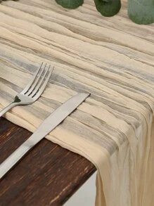 Rustic Champagne Pleated Table Runner With Lace Border, Romantic Wedding Party Table Decoration - Champagne - View 3