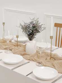 Rustic Champagne Pleated Table Runner With Lace Border, Romantic Wedding Party Table Decoration - Champagne - View 1