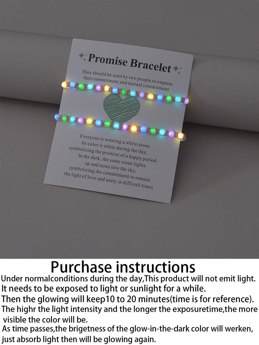 2pcs/set Fashion PMMA Glow In The Dark Bead Decor String Bracelet For Women For Daily Life - Multicolor - View 1