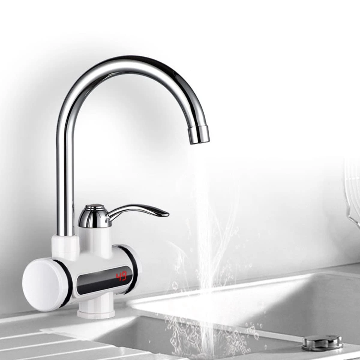 Electric Hot Water Tap For Kitchen, Stainless Steel Instant Heating Water Heater Faucet - White - View 1