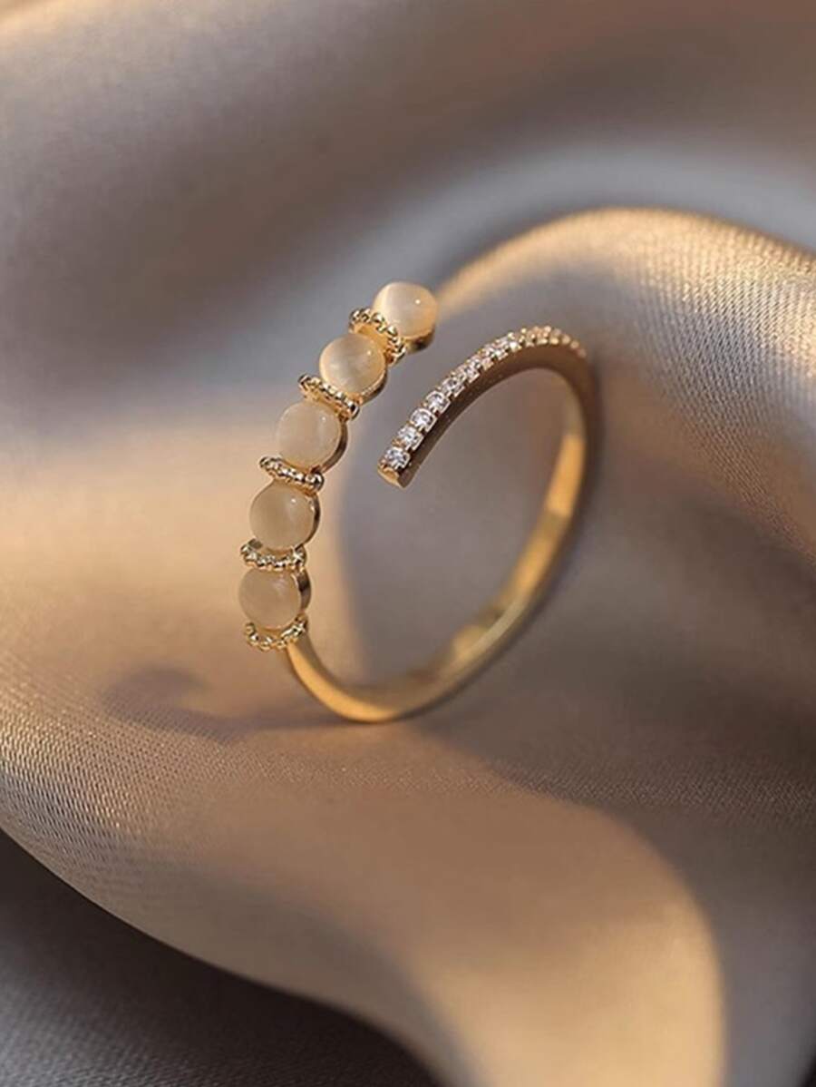 1 Miếng Thiết kế độc nhất Phong cách tối giản Micro-Inlaid Khối Zirconia  & Mắt mèo đá Nhẫn - Vàng - Xem 1