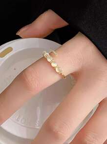 1 Miếng Thiết kế độc nhất Phong cách tối giản Micro-Inlaid Khối Zirconia  & Mắt mèo đá Nhẫn - Vàng - Xem 5