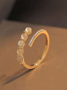 1 Miếng Thiết kế độc nhất Phong cách tối giản Micro-Inlaid Khối Zirconia  & Mắt mèo đá Nhẫn - Vàng - Xem 2