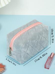 1pc Plush Square Plaid Plush Large Capacity Portable Makeup Bag Cute Fluffy Simple Bag For Women Girls