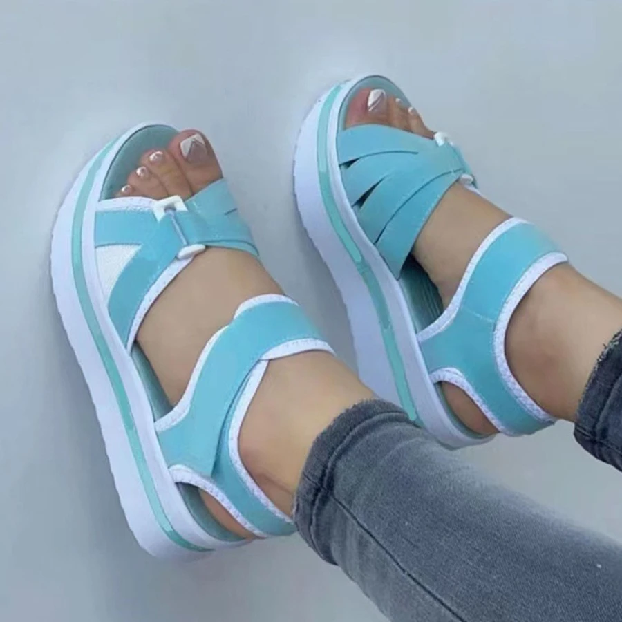 Women's Platform Wedge Sandals Casual Summer Adjustable Mat High Heeled Sandals Casual Travel Outdoor - 淺藍色 - 查看 1