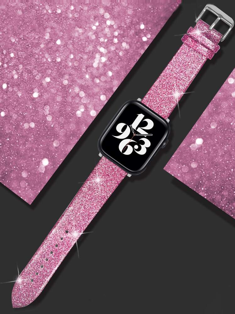 Banda de Apple Watch compatible con serie 1/2/3/4/5/6/7/8 , bucle brillante Reloj de pareja con tira para 38mm/40mm/41mm/42mm/44mm/45mm - Rosa - Añade 1