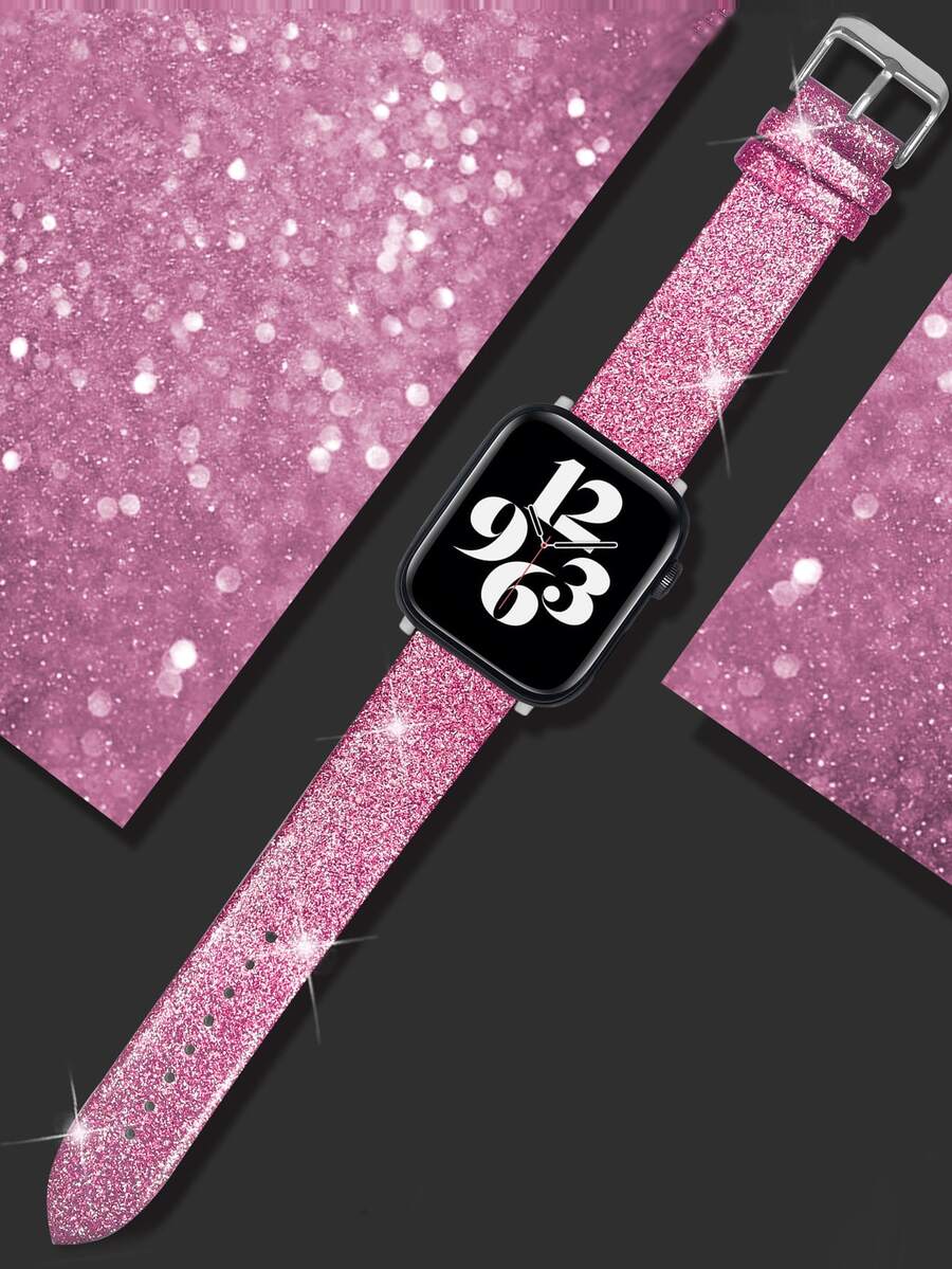 Apple Watch錶帶適用於系列1/2/3/4/5/6/7/8,單環形金屬亮絲情侶手錶帶適用於38mm/40mm/41mm/42mm/44mm/45mm - 粉色 - 查看 1