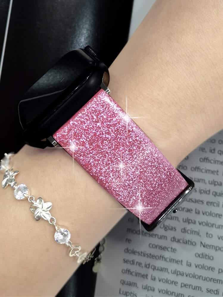 Banda de Apple Watch compatible con serie 1/2/3/4/5/6/7/8 , bucle brillante Reloj de pareja con tira para 38mm/40mm/41mm/42mm/44mm/45mm - Rosa - Añade 2