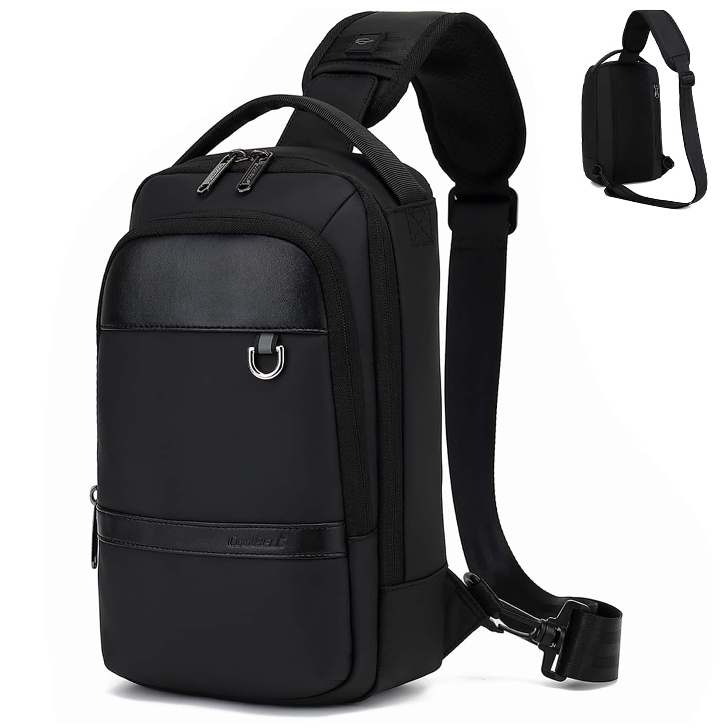 Water-Resistant Sling Bag for Men, USB Crossbody Backpack Casual Mens Shoulder Bag - Black - View 1