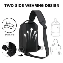 Water-Resistant Sling Bag for Men, USB Crossbody Backpack Casual Mens Shoulder Bag - Black - View 3