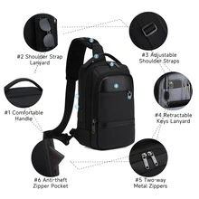 Water-Resistant Sling Bag for Men, USB Crossbody Backpack Casual Mens Shoulder Bag - Black - View 5