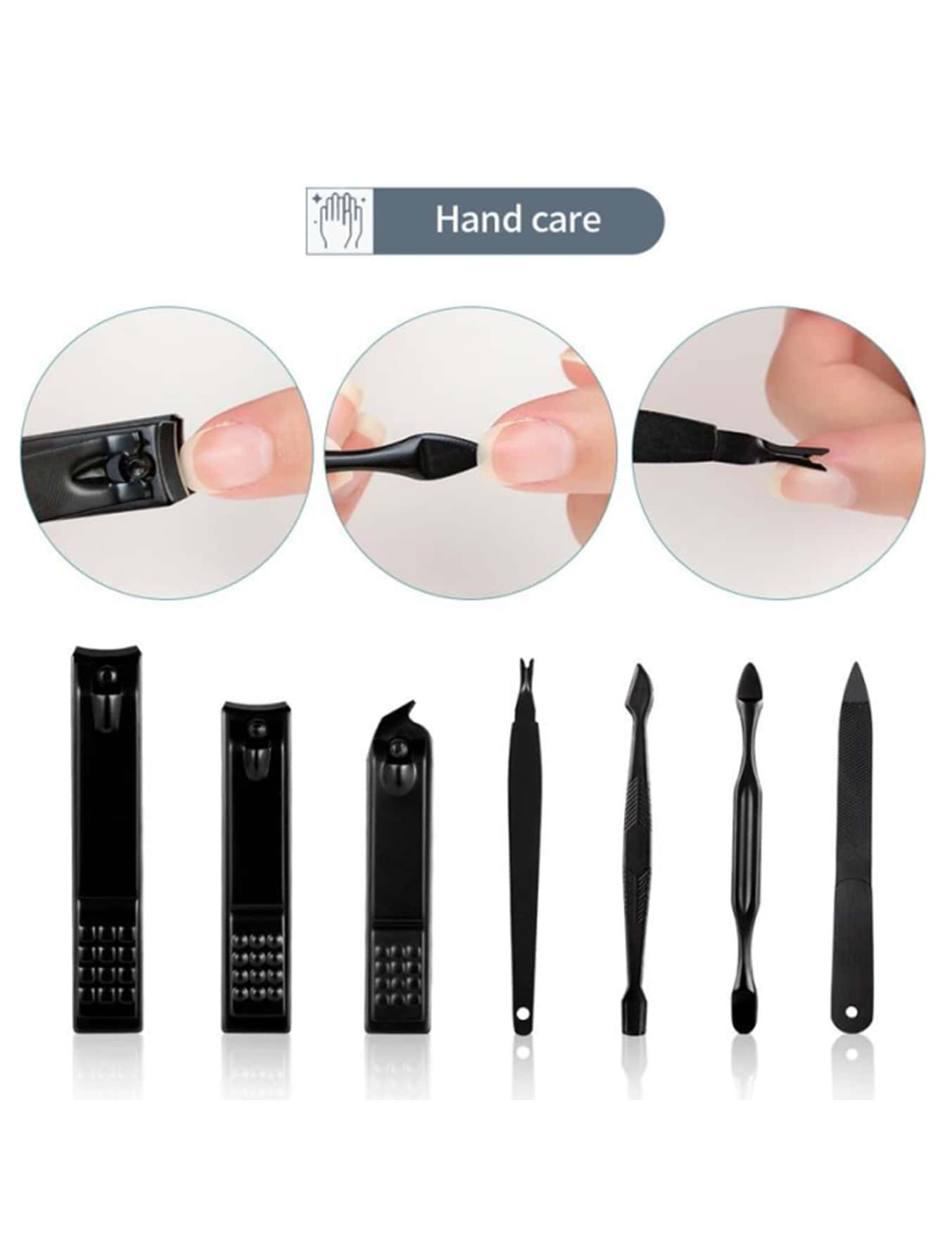 1 套经典黑色美甲套装手脚面部不锈钢配件、包、收纳盒、收纳 - 黑色 - 查看 4