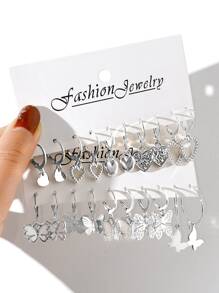 20 piezas/set Pendientes con abertura con mariposa en forma de corazón