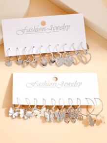 20 piezas/set Pendientes con abertura con mariposa en forma de corazón