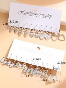 20 piezas/set Pendientes con abertura con mariposa en forma de corazón