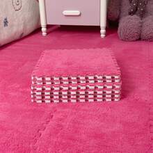 12pcs Simple Polyester Indoor Outdoor Rugs, Cropable Washable Rose Red Rugs For Home - Hot Pink - View 2