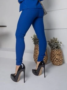 Calça feminina de montaria de poliamida com zipe na frente
