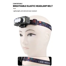 jihuo 手电筒头灯，1200 流明超轻明亮 LED 可充电头灯，带白光和红光，1 个运动传感器头灯，7 种模式适用于户外露营、跑步、骑自行车、钓鱼、露营配件 - 黑色 - 查看 4