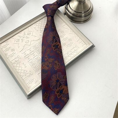 1 条时尚深红色领带，饰有黄色花卉图案