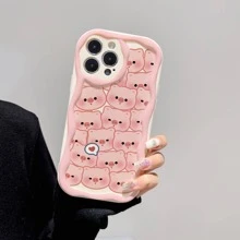 Cartoon Pig Print Phone Case - Multicolor - View 3