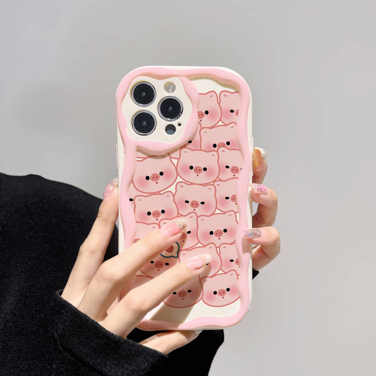 Cartoon Pig Print Phone Case - Multicolor - View 1