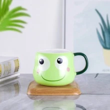 Taza de cerámica con expresión de rana - verde - Ver 1
