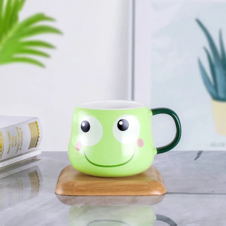 Taza de cerámica con expresión de rana - verde - Ver 1