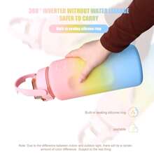 Mumutan [水瓶套裝] 3 件/套吸管水瓶,耐熱,帶手柄防漏運動水瓶,帶時間標記,不含 Bpa,(按尺寸順序包裝),適合家人、朋友和情侶,日常使用飲酒和戶外健身運動 - 藕粉色 - 查看 7