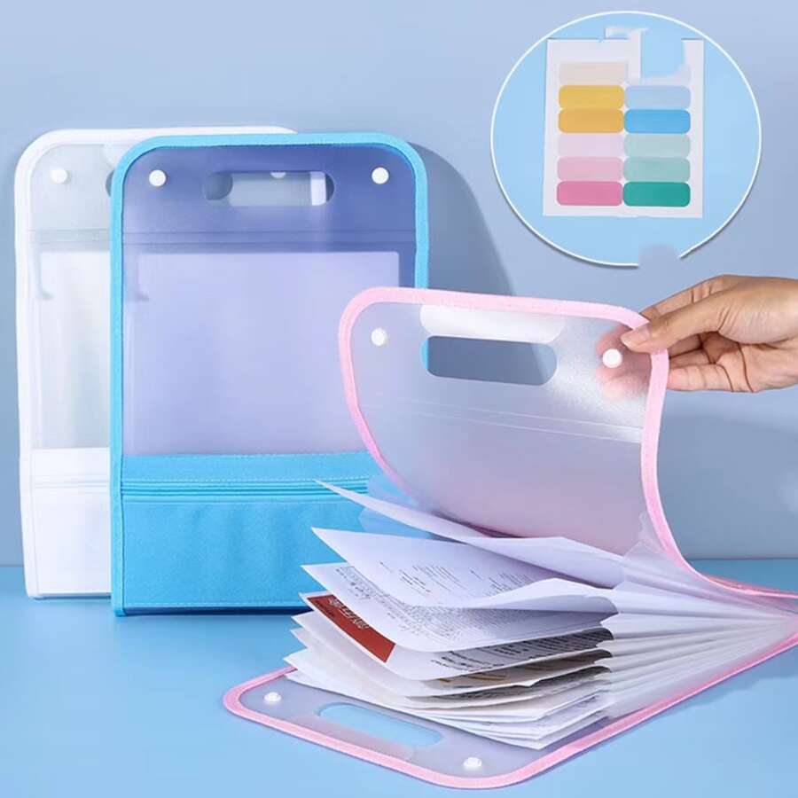 1 個白色文件收納袋（正面有口袋可存放筆和文具）,13 層文件袋,便攜式 A4 文檔收納文件夾 - 白色 - 查看 1