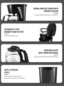 Gevi 4 Cups Small Coffee Maker, Compact Coffee Machine With Reusable Filter, Warming Plate And Coffee Pot For Home And Office - Black - View 5