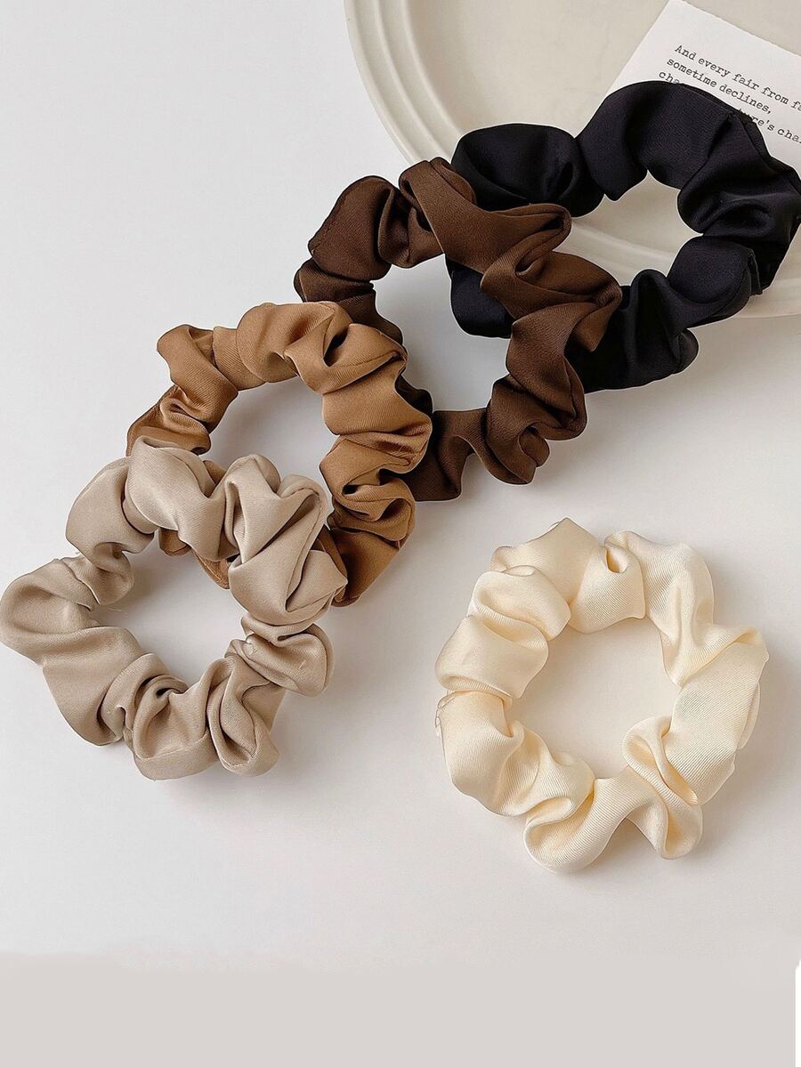 Bộ 5 dây buộc tóc bằng vải satin thanh lịch, màu Maillard, dây buộc tóc co giãn cao cho nữ buộc đuôi ngựa, phụ kiện thường ngày, hẹn hò, công sở và hàng ngày - Nhiều màu - Xem 1