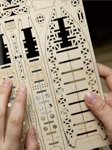 1件套船造型木3D拼圖,精美創意裝飾物適用於家庭 - 黃色 - 查看 8