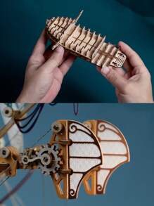 1件套船造型木3D拼圖,精美創意裝飾物適用於家庭 - 黃色 - 查看 7