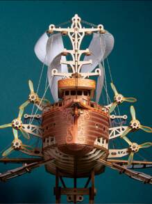 1件套船造型木3D拼圖,精美創意裝飾物適用於家庭 - 黃色 - 查看 5