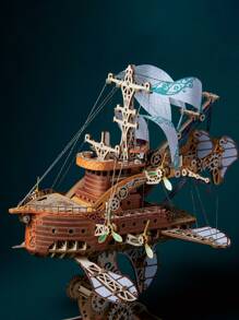 1件套船造型木3D拼圖,精美創意裝飾物適用於家庭 - 黃色 - 查看 4