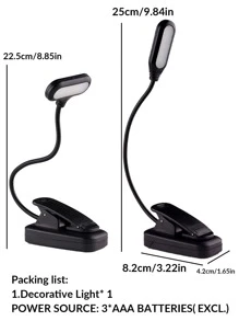 1 pieza de plástico Libro simple negro Luz de lectura con abrazadera para dormitorio - Negro - Ver 10