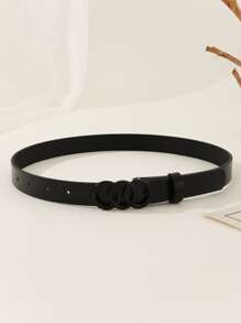 1pc Women's New Dark Style Three Ring Buckle Simple Versatile Waist Belt, Fits For Daily Wear With Dresses, S Or Suits Summer, School Fall, Autumn, Halloween - Black - View 3